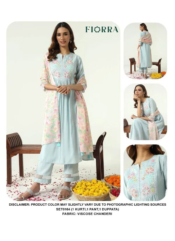 SET0164 Fiorra Viscose Kurti With Bottom Dupatta Wholesale Market In Surat