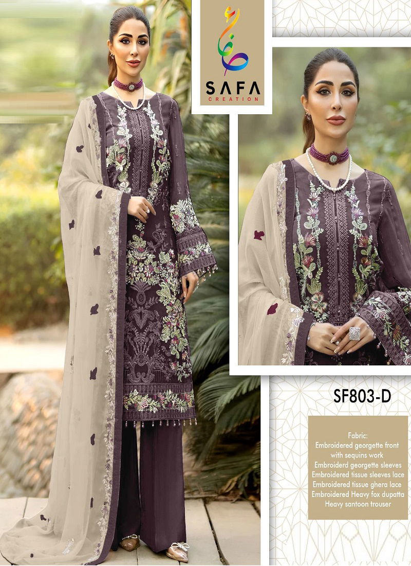 SF PK 803 By Safa Embroidery Georgette Pakistani Suits Wholesale Market In Surat Catalog