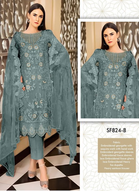 SF PK 824 Safa Embroidery Georgette Pakistani Suits Wholesale Shop In Surat Catalog