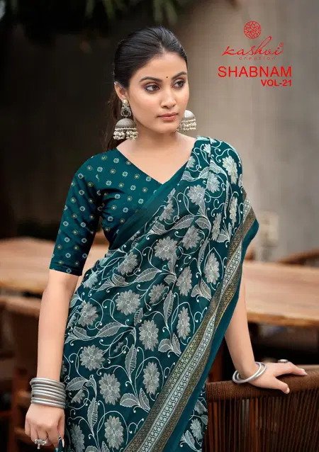 Shabnam Vol 21 By Kashvi Dull Moss Printed Daily Wear Saree Wholesalers In Surat
