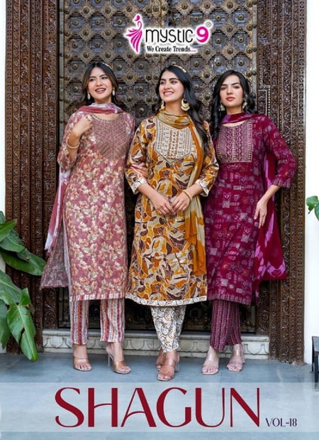 Shagun Vol 18 By Mystic 9 Rayon Kurti With Bottom Dupatta Wholesalers In Delhi