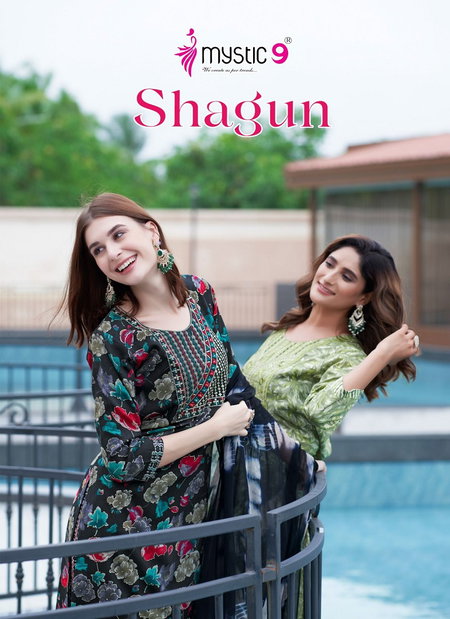 Shagun Vol 6 By Mystic 9 Rayon Foil Printed Kurti With Bottom Dupatta Wholesale Online
