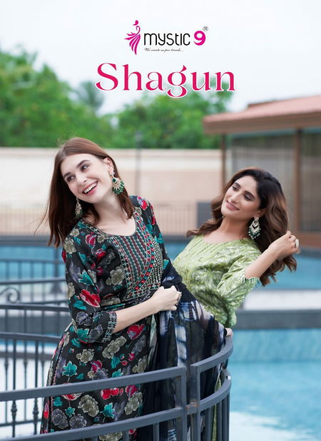 Shagun Vol 6 By Mystic 9 Rayon Foil Printed Kurti With Bottom Dupatta Wholesale Online
 Catalog