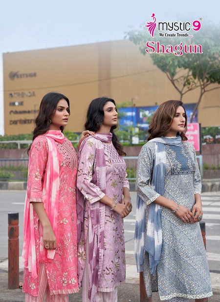 Shagun Vol 9 By Mystic 9 Rayon Capsule Foil Print Kurti With Bottom Dupatta Wholesale Price In Surat
