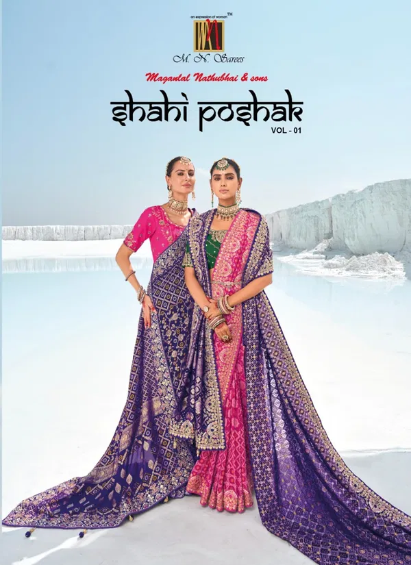 Shahi Poshak Vol 1 By M.N Georgette Bandani Patola Sarees Surat Wholesale Market