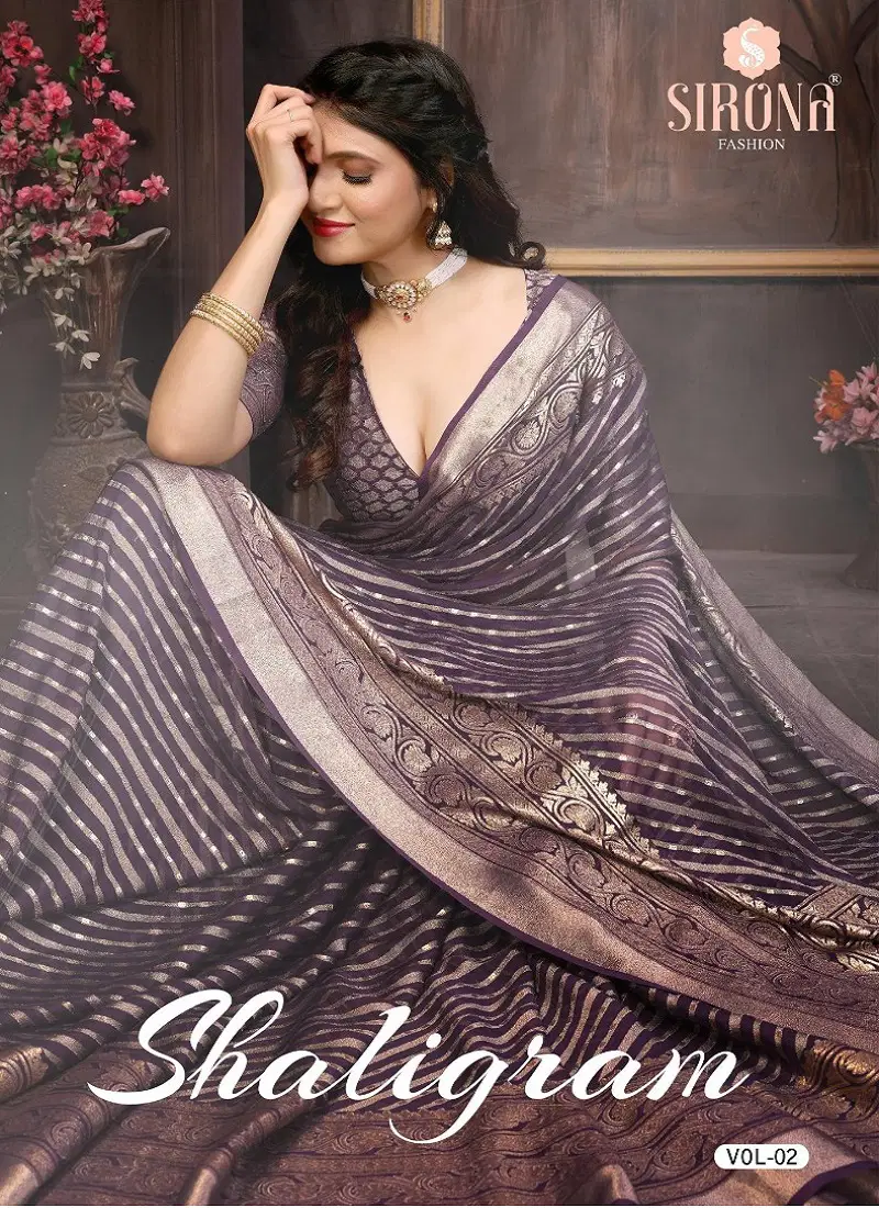 Shaligram Vol 2 By Sirona Dull Moss Brasso Sarees Exporters In India Catalog