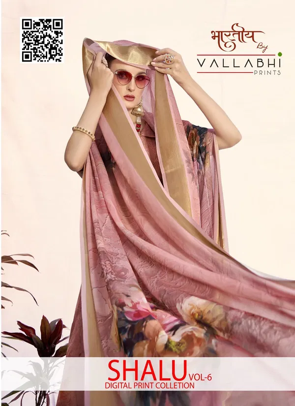 Shalu Vol 6 By Vallabhi Moss Georgette Printed Sarees Suppliers In India