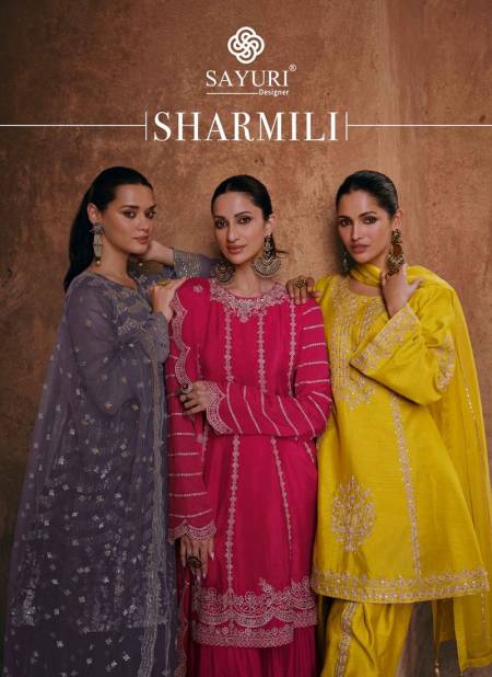 Sharmili By Sayuri Chinon Silk Designer Wedding Wear Sharara Readymade Suits Wholesale Online
 Catalog