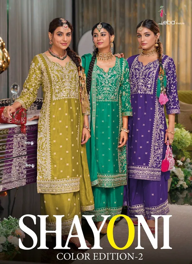 Shayoni Colour Edition 2 By Eba Chinon Embroidery Readymade Suits Suppliers In India