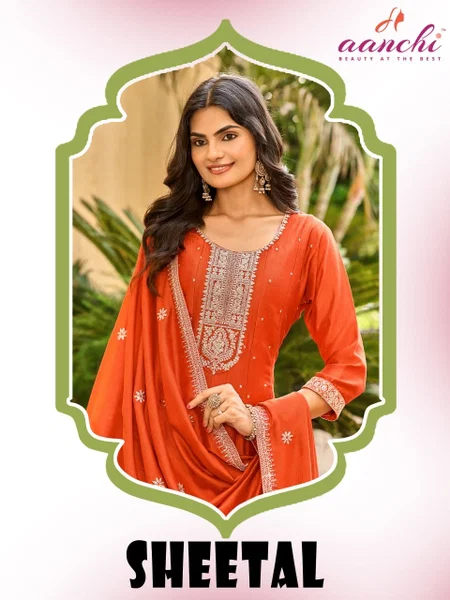 Sheetal By Aanchi Vichitra Silk Embroidery Anarkali Kurtis Set
