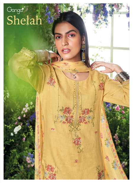 Shelah By Ganga Linen Solid Embroidery Dress Material Wholesale Market IN Surat