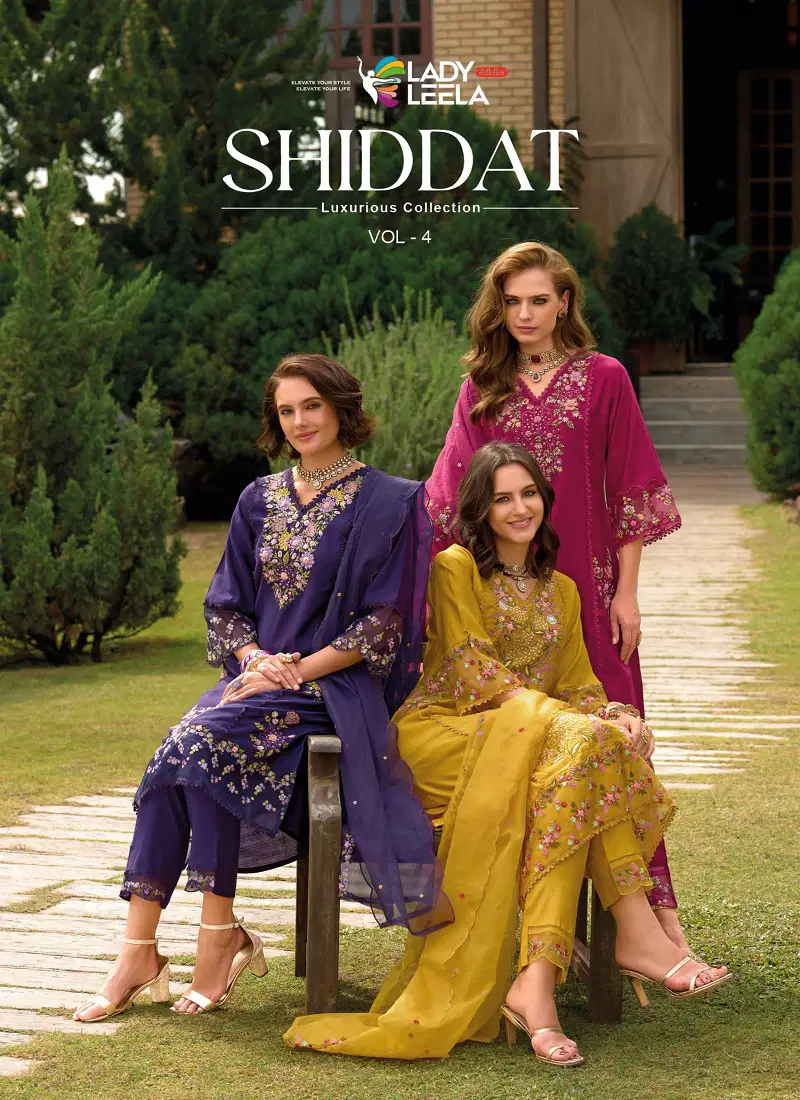 Shiddat Vol 4 By Lady Leela Viscose Embroidery Kurti With Bottom Dupatta Wholesale Price Catalog