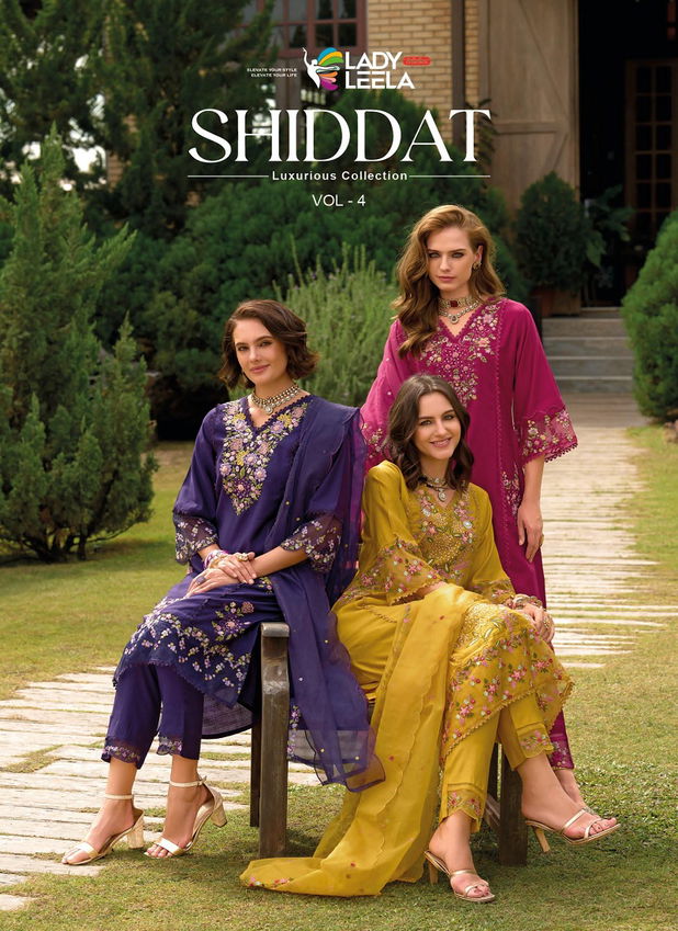 Shiddat Vol 4 By Lady Leela Viscose Embroidery Kurti With Bottom Dupatta Wholesale Price