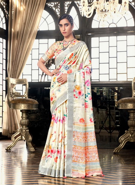 Shreyans White Fields Floral Party Wear Sarees Catalog Catalog