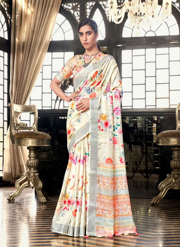 Shreyans White Fields Floral Party Wear Sarees Catalog