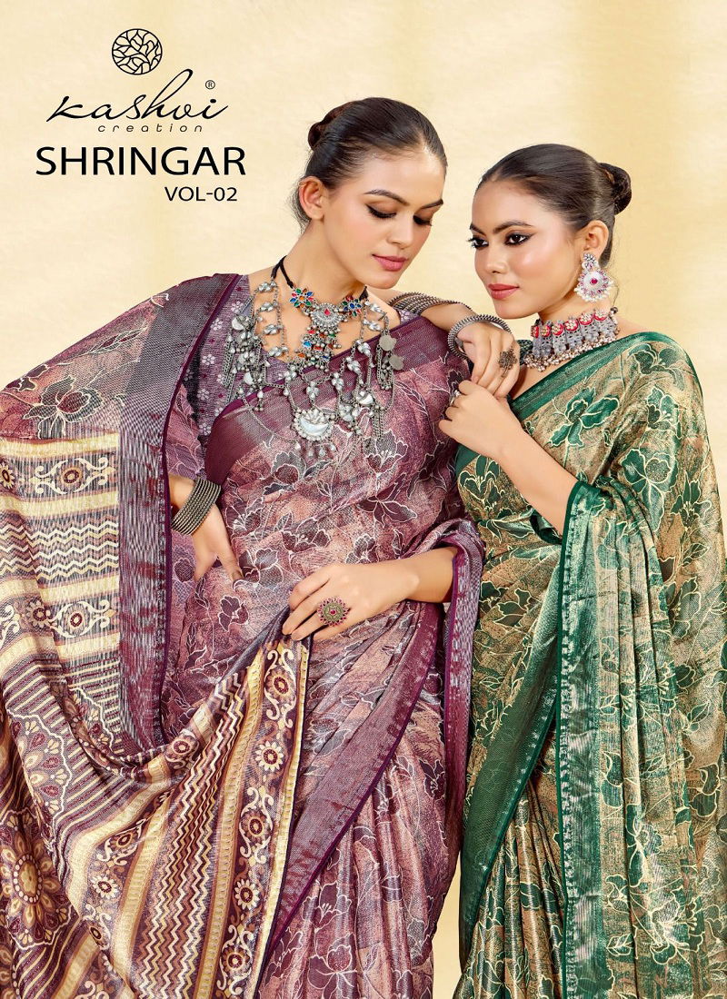 Shringar Vol 2 By Kashvi Brasso Foli Saree Wholesalers In Delhi Catalog