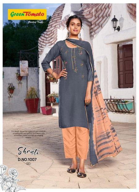 Shristi By Green Tomato Rayon Straight Cut Kurti With Bottom Dupatta Wholesale Market In Surat
