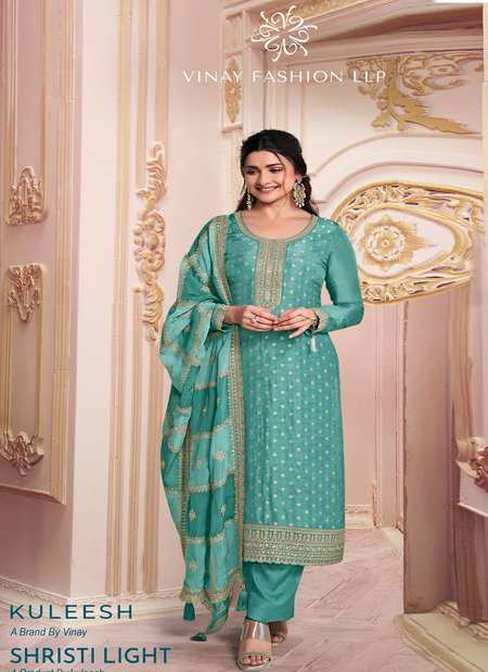 Shristi Light By Vinay Kuleesh Embroidered Dola Jacquard Salwar Kameez Suppliers In India
