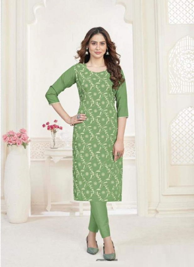 Shubh Kashvi Ethnic Regular Wear Rayon Cotton Designer Kurti Collection