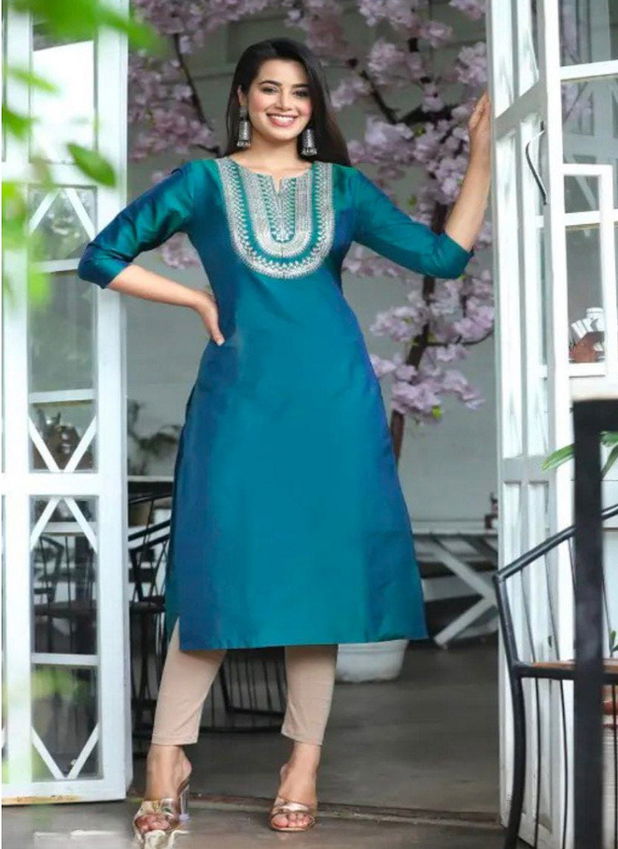 Si 146 By Krishi Art Silk Embroidery Kurti Wholesale Shop In Surat