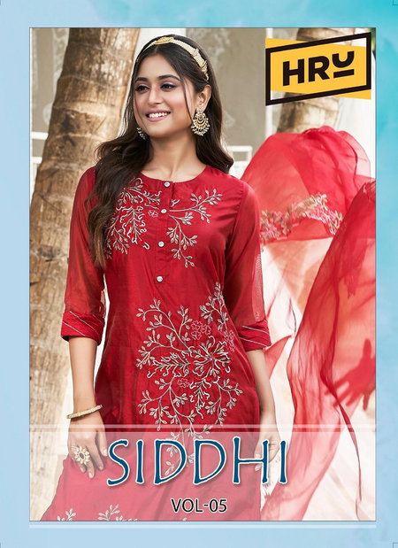 Siddhi Vol 5 By HRU Organza Designer Kurti With Bottom Dupatta Wholesale Shop In Surat