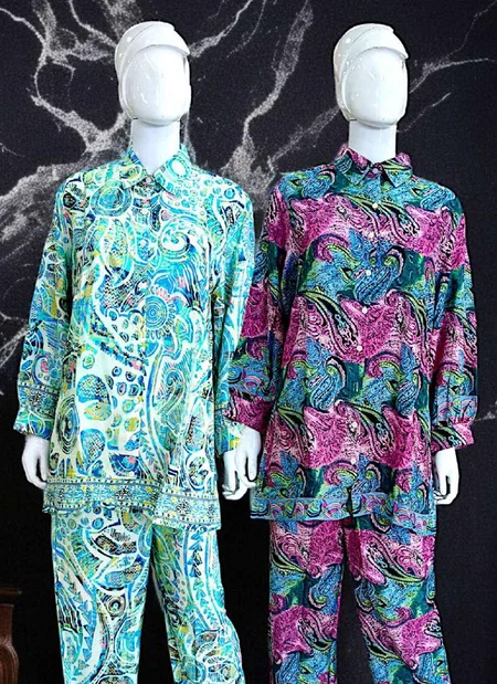 Silk Co Ord Set By Jelite Golden Foil Printed Poly Silk Top With Bottom Orders In India