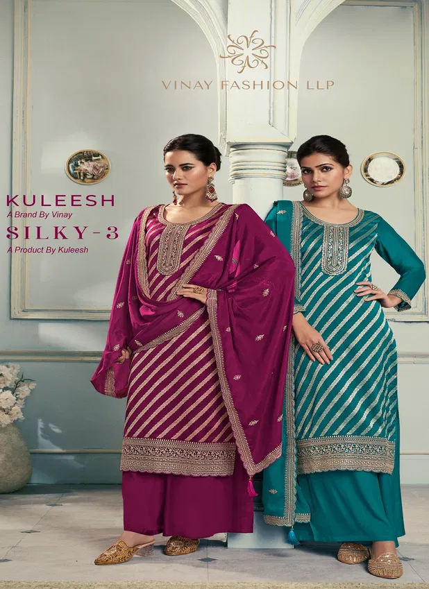 Silky 3 By Vinay Kuleesh Silk Jacquard Designer Salwar Kameez Wholesale Online