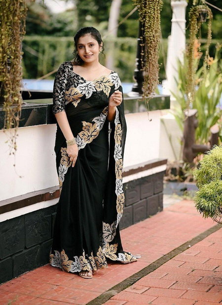 Silver Gold Patti By Aab Georgette Printed Party Wear Saree Exporters In India