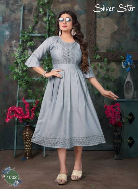 Silver Star Vol 1 By Trendy Rayon Flaired Designer Kurtis Wholesale Shop In Surat
