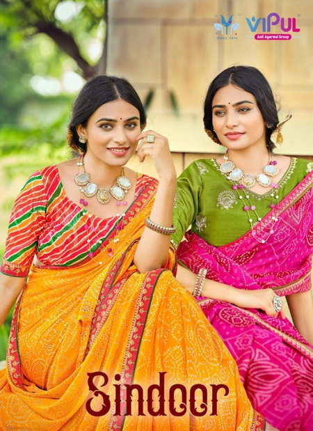 Sindoor By Vipul Chiffon Bandhej Daily Wear Saree Suppliers In India
