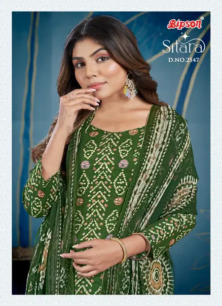 Sitara 2547 By Bipson Jam Satin Mirror Work Printed Dress Material Wholesale Market In Surat