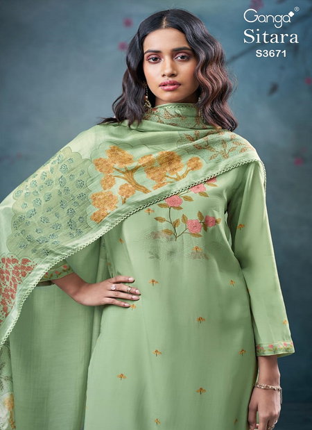 Sitara 3671 By Ganga Viscose Muslin Designer Salwar Suit Wholesale Shop In Surat
