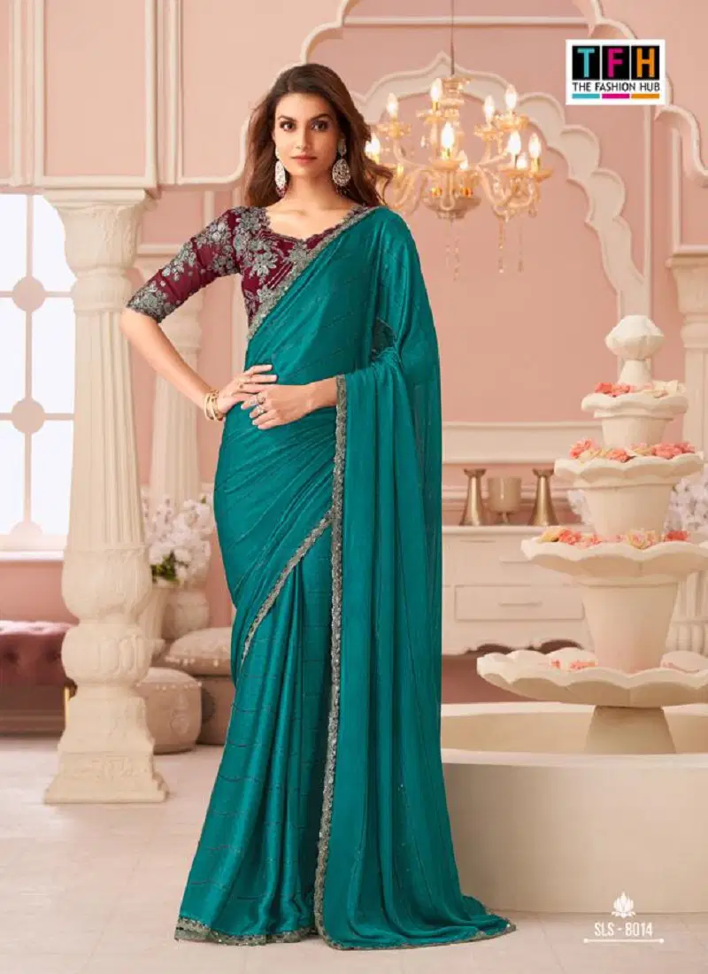 SLS 8014 By TFH Satin Party Wear Saree Wholesale Shop In Surat Catalog