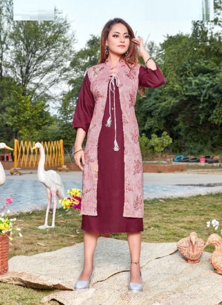 Smylee Hello Jacket Designer Party Wear Rayon Kurti With Jacket Collection Catalog