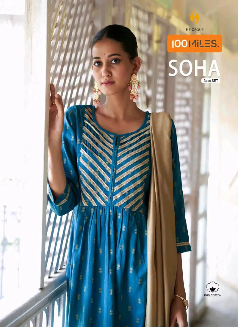 Soha 100Miles Pure Cotton Readymade Suits Wholesale Price In Market Catalog