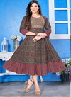 Something Special Golden Heavy Rayon Printed Long Kurtis Wholesale Market In Surat
