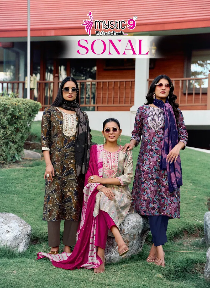 Sonal Vol 1 By Mystic 9 Roman Silk Kurti With Bottom Dupatta Wholesale Online Catalog