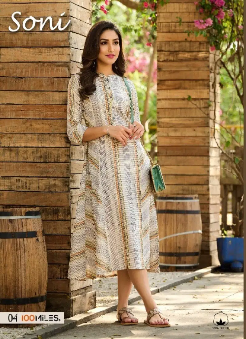 Soni By 100 Miles Cotton Printed Kurti Wholesale Price In Surat Catalog