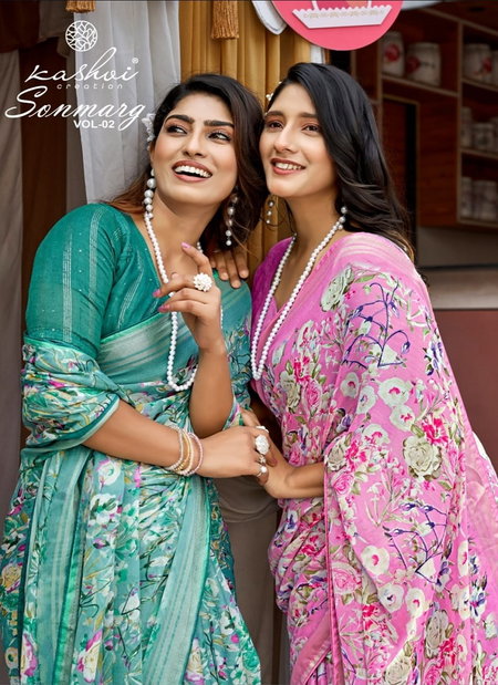 Sonmarg Vol 2 By Kashvi Pc Moss Viscose Daily Wear Saree Exporters In India 