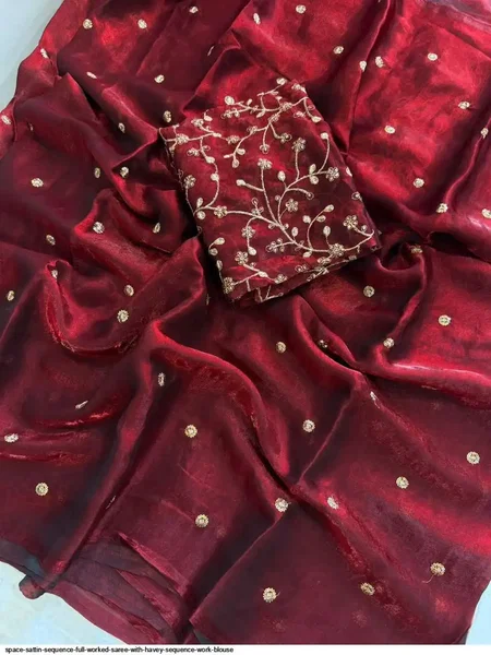 Tew Space Sattin Sequence Full Worked Saree
