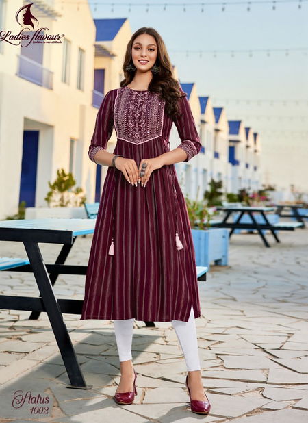 Status By Ladies Flavour Nyra Cut Designer Kurti Catalog
 Catalog