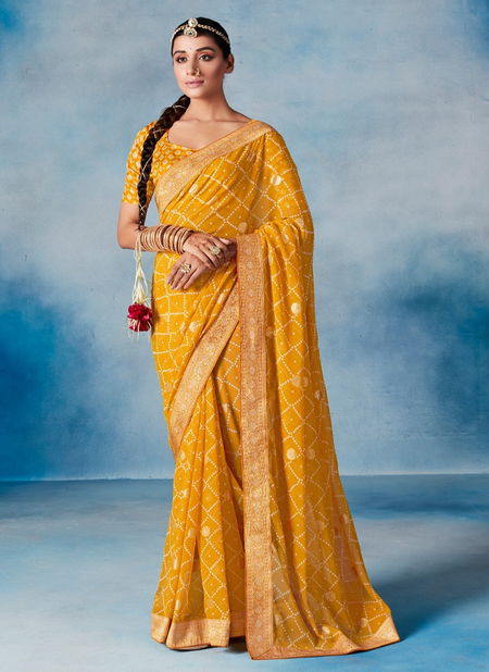 Stavan Haldi Weightless With Border Georgette Saree Catalog Catalog