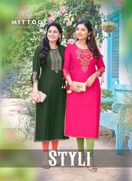 Styli By Mittoo Heavy Rayon Embroidery Kurtis Wholesale Price In Surat Catalog