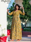 White and Yellow Printed Long Designer Stylishta Vol 2 Pure Maslin with Digital Print Party Wear Kurtis Collections 4004