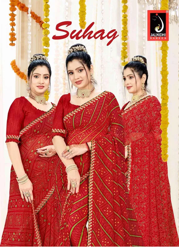 Suhag By Jalnidhi Jari Georgette Bandhani Printed Saree Wholesale Online