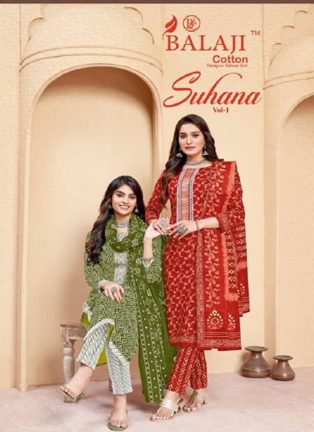 Suhana Vol 1 By Balaji Printed Cotton Churidar Dress Material Wholesalers In Delhi Catalog