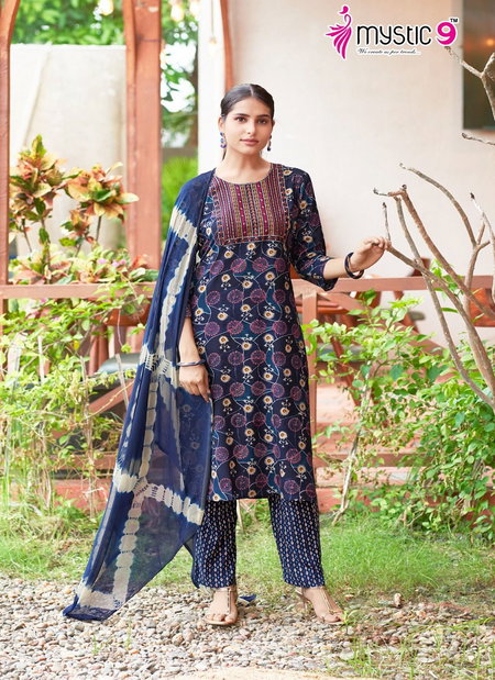 Suman Vol 1 By Mystic 9 Rayon Printed Kurti With Bottom Dupatta Wholesale Market In Surat

