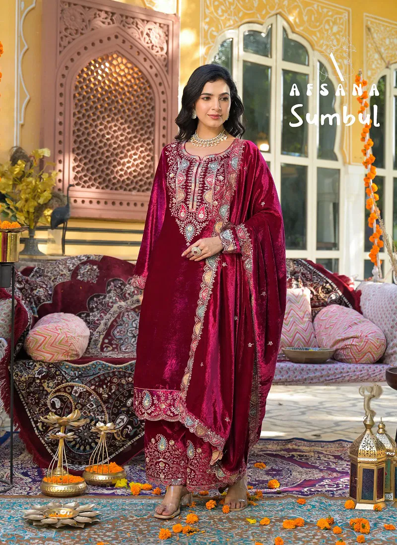 Sumbul By Afsana Embroidery Velvet Salwar Kameez Wholesale Shop In Surat Catalog