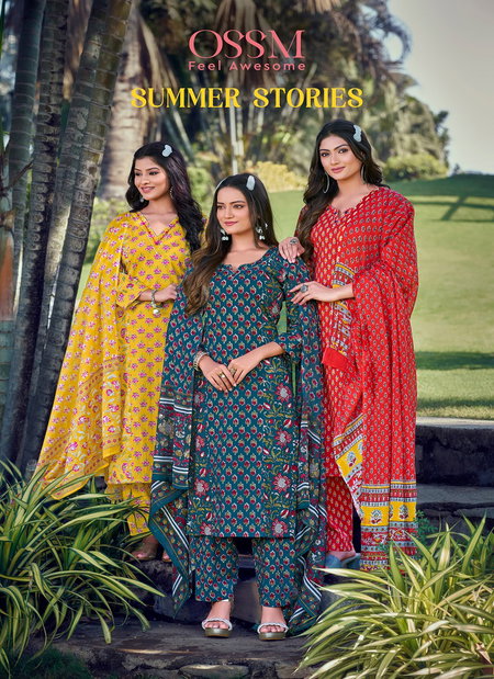 Summer Stories By Ossm Cotton Printed Kurti Bottom With Dupatta Wholesale Market In Surat

