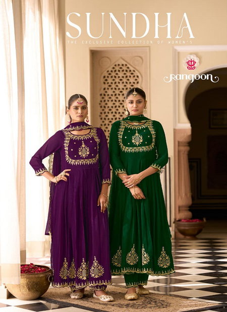 Sundha by Rangoon Georgette Anarkali Kurti With Bottom Dupatta Wholesalers In Surat